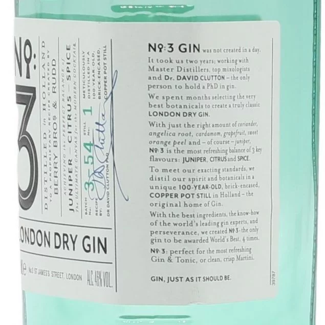 No. 3 London Dry Gin 0,7 L 46%vol
