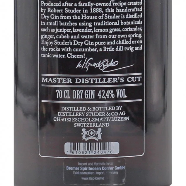 Studer Swiss Highland Dry Gin 0,7 L 42,4% vol