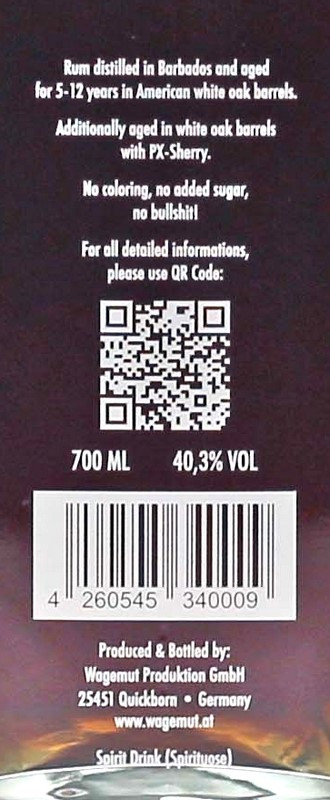 Wagemut PX-Cask Barbados Rum-Basis 0,7 L 40,3% vol