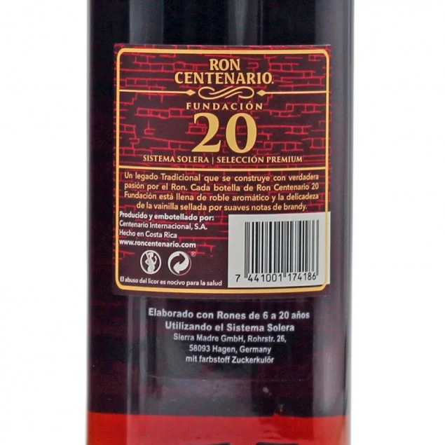 Ron Centenario Fundacion Rum 20 Jahre 0,7 L 40% vol