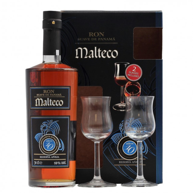 Image of Ron Malteco Rum 10 Jahre Geschenkset + 2 Gläser 0,7 L 40% vol