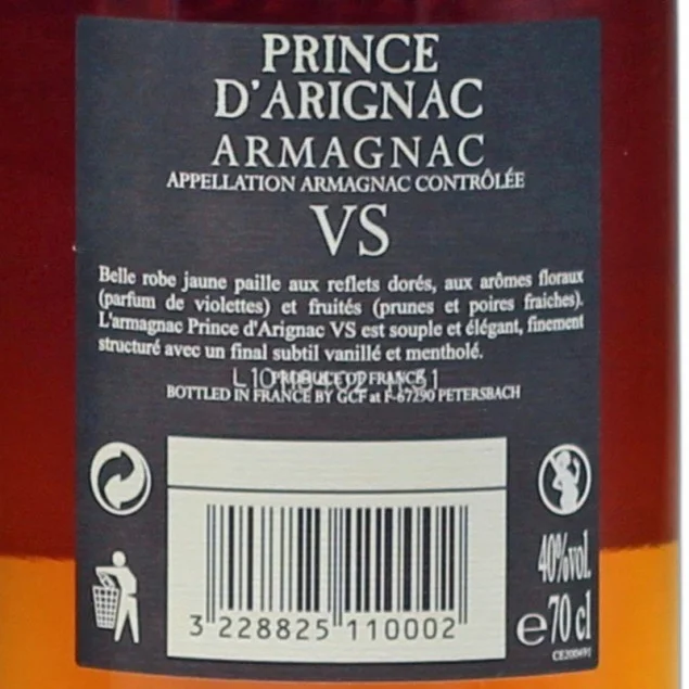 Prince d'Arignac VS Armagnac 0,7 L 40% vol