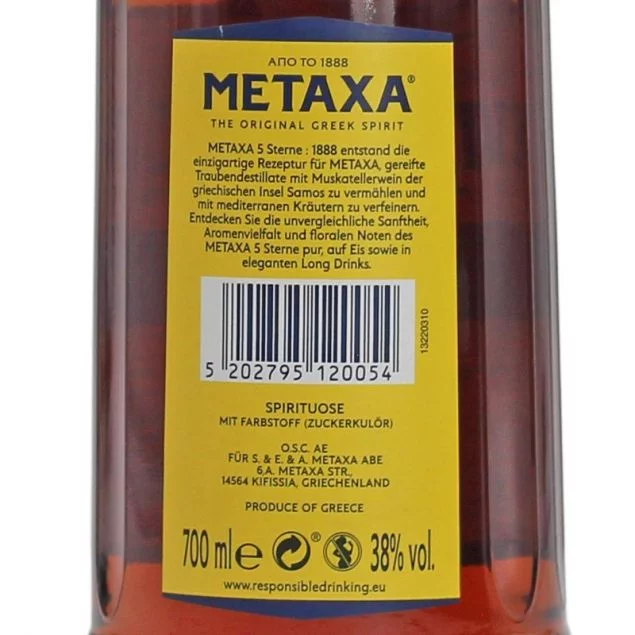 Metaxa 5 Sterne Weinbrand 0,7 L 38% vol