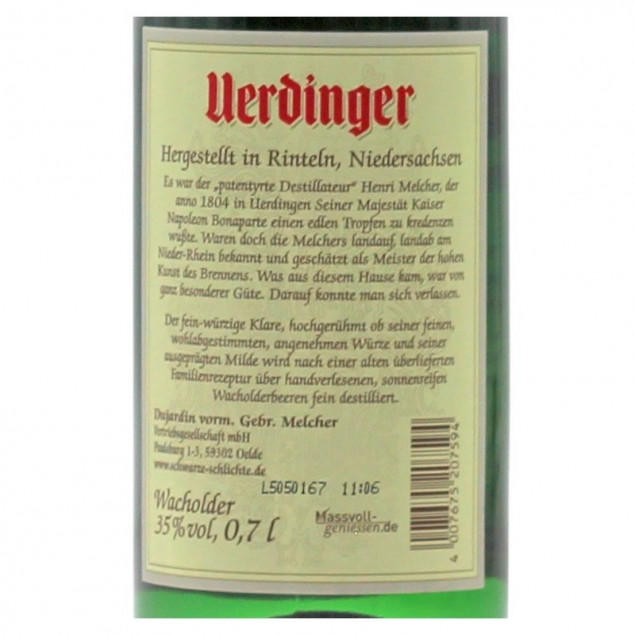 Uerdinger Wacholder 0,7 Liter 35 % vol