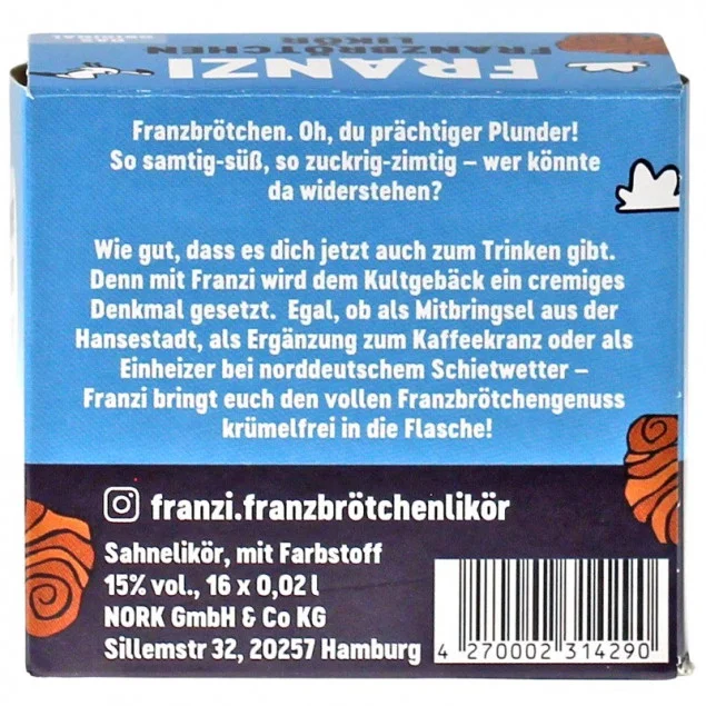  Franzi Franzbrötchen Likör Miniflaschen 16 x 0,02 L 15% vol