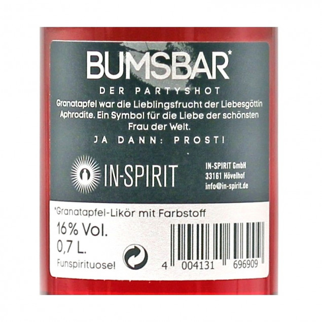 BUMSBAR der Partyshot Granatapfel-Likör 0,7 L 16% vol