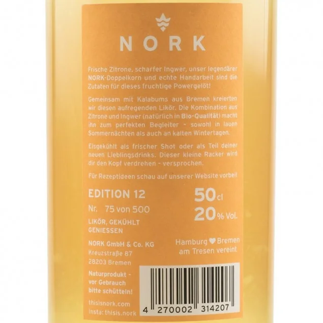 Nork Zitrone-Ingwer Likör 0,5 L 20% vol