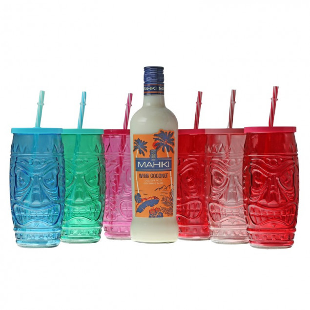 Image of Mahiki White Coconut mit 6 Tiki-Gläsern 0,7 L 16% vol