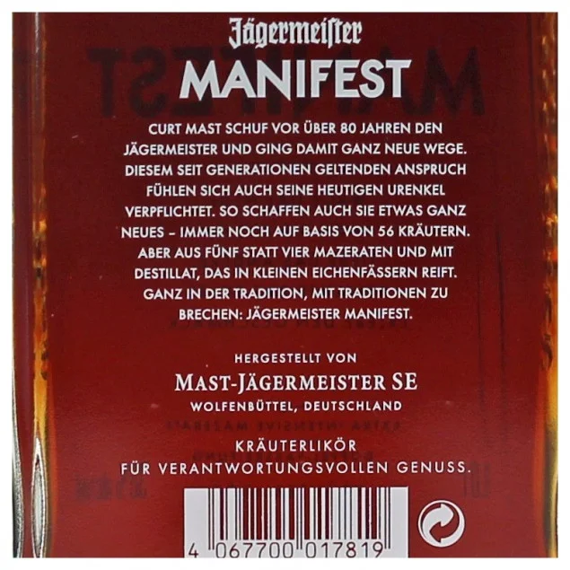 Jägermeister Manifest Kräuterlikör 1L 38 % vol