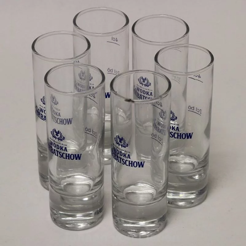 6 Gorbatschow Vodka Gläser Stamper mit Eichung