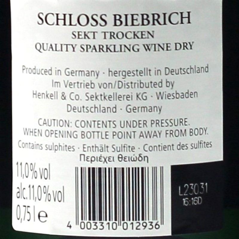 Schloss Biebrich Sekt trocken 0,75 L 11% vol