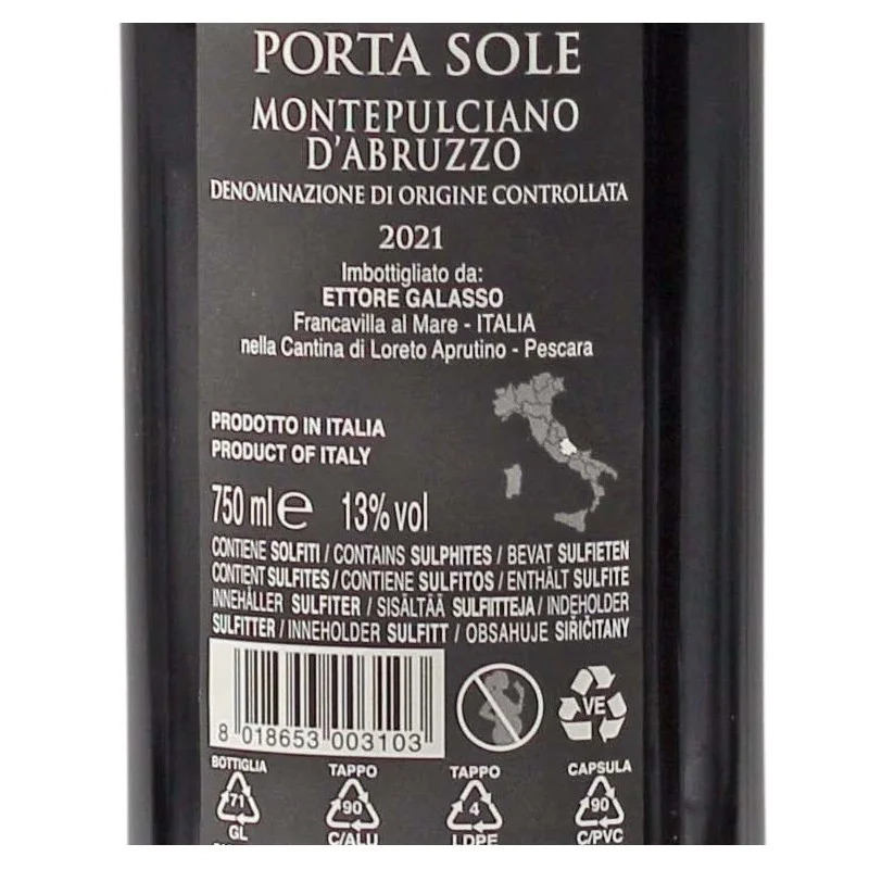 Porta Sole Montepulciano d'Abruzzo 0,75 L 13% vol Porta Sole Montepulciano d'Abruzzo 0,75 L 13% vol