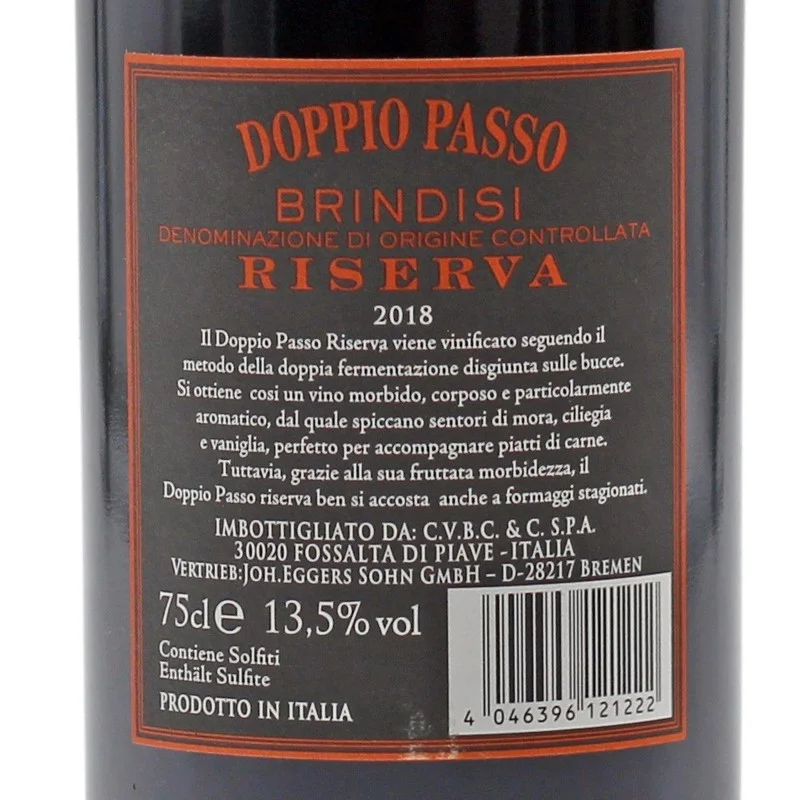 Doppio Passo Riserva Brindisi 0,75 L 13,5% vol Doppio Passo Riserva Brindisi 0,75 L 13,5% vol