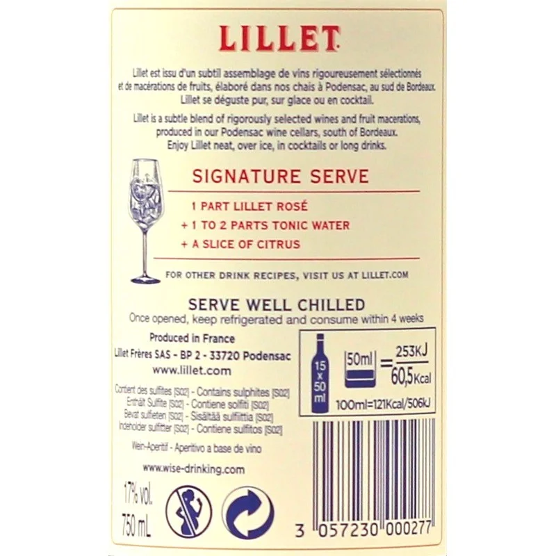 Lillet Rose Aperitif 0,75 L 17% vol Lillet Rose Aperitif 0,75 L 17% vol