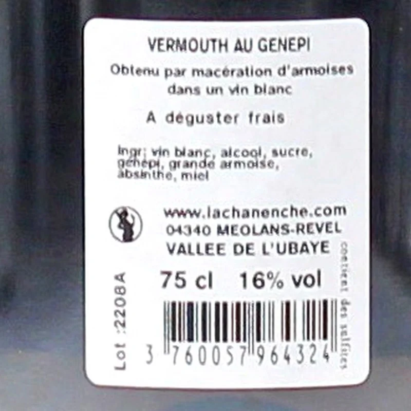 Lachanenche Vermouth Au Genepi 0,75 L 16 % vol Lachanenche Vermouth Au Genepi 0,75 L 16 % vol