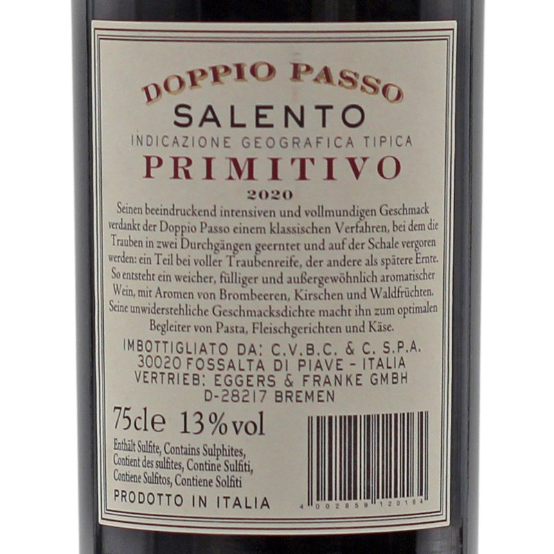 Doppio Passo Primitivo 0,75 L 13% vol Doppio Passo Primitivo 0,75 L 13% vol