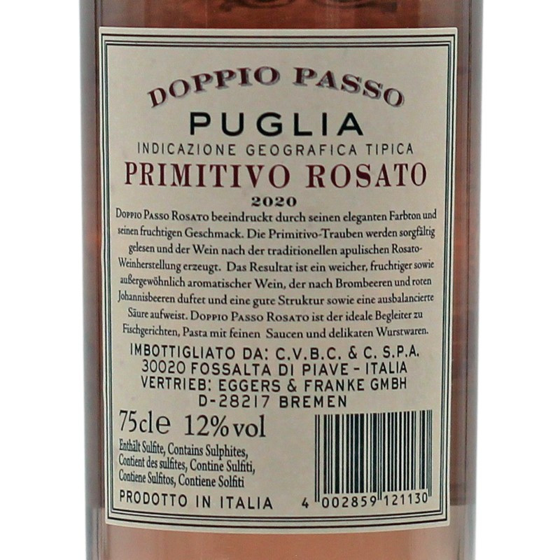 Doppio Passo Primitivo Rosato 0,75 L 12% vol Doppio Passo Primitivo Rosato 0,75 L 12% vol