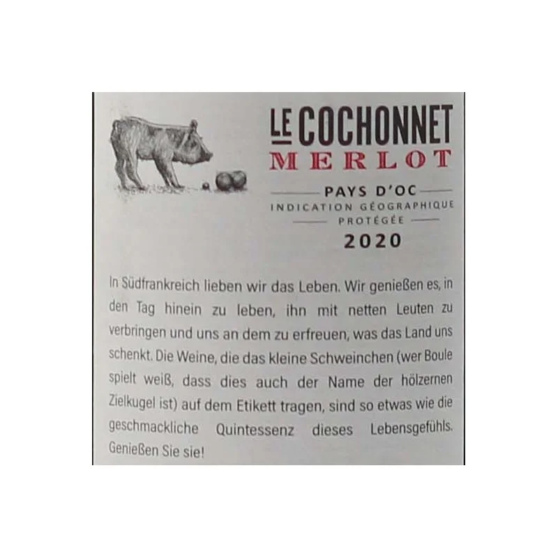 Le Cochonnet Merlot 1 Liter 13,5% vol Le Cochonnet Merlot 1 Liter 13,5% vol