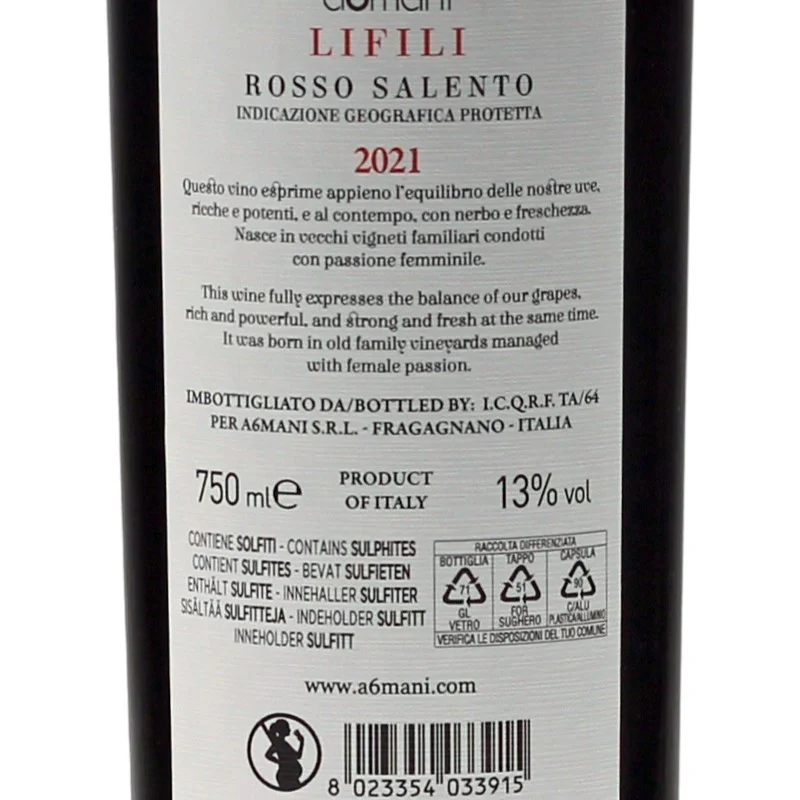 a6mani Lifili Rosso Salento IGP 0,75 L 13,5% vol a6mani Lifili Rosso Salento IGP 0,75 L 13,5% vol
