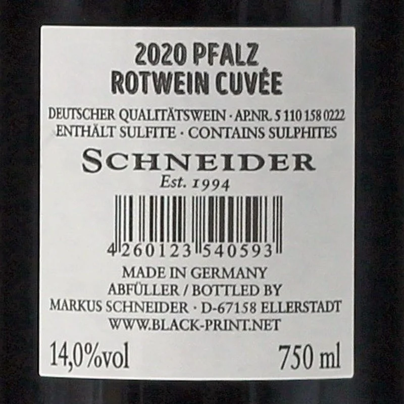 Markus Schneider Black Print 0,75 L 14% vol Markus Schneider Black Print 0,75 L 14% vol