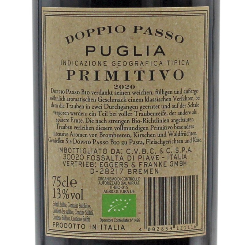 Doppio Passo Puglia Primitivo BIO 0,75 L 13% vol