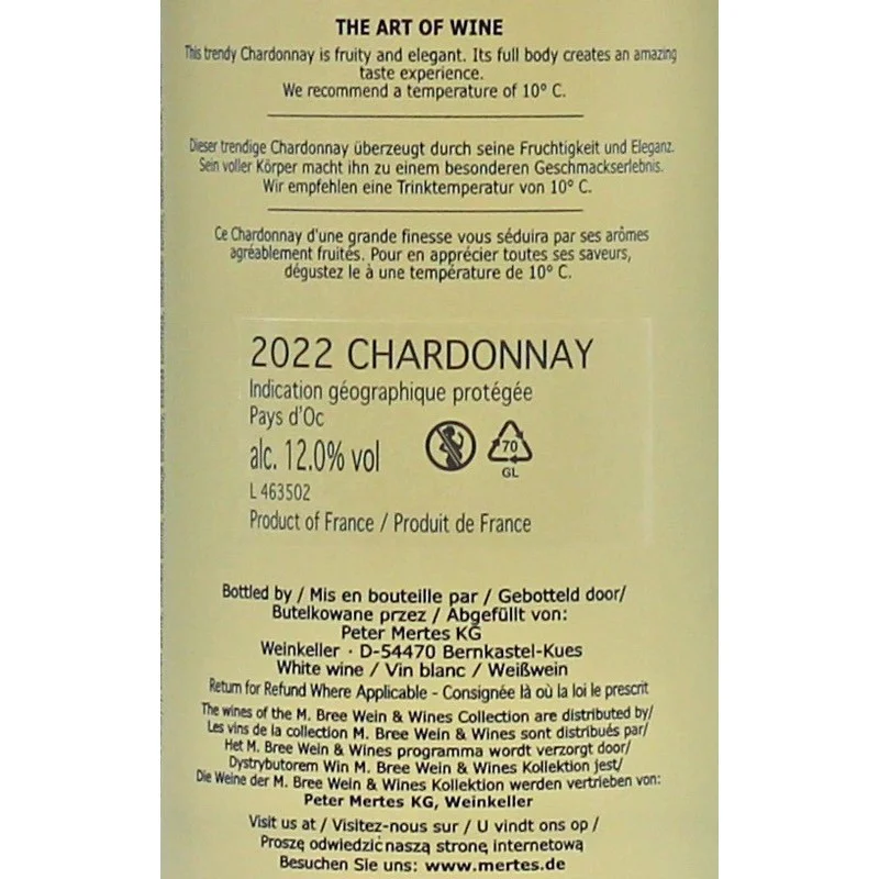 Bree White Chardonnay 0,75 L 12% vol Bree White Chardonnay 0,75 L 12% vol