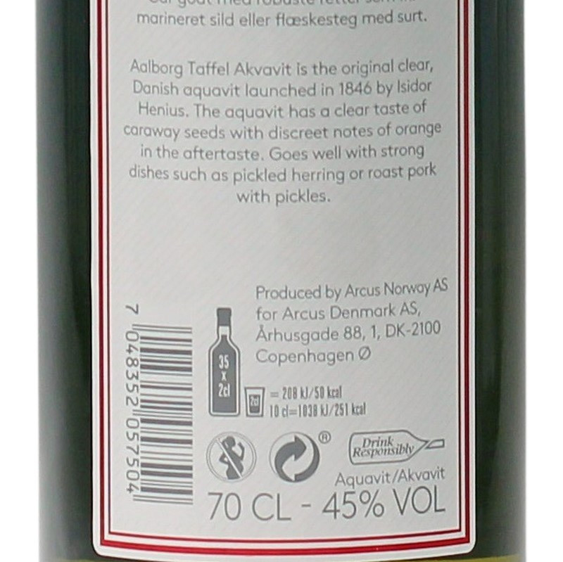 Aalborg Taffel Akvavit 0,7 L 45% vol Aalborg Taffel Akvavit 0,7 L 45% vol