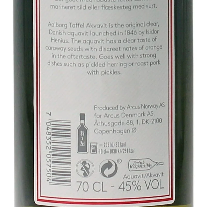Aalborg Taffel Akvavit 0,7 L 45% vol Aalborg Taffel Akvavit 0,7 L 45% vol