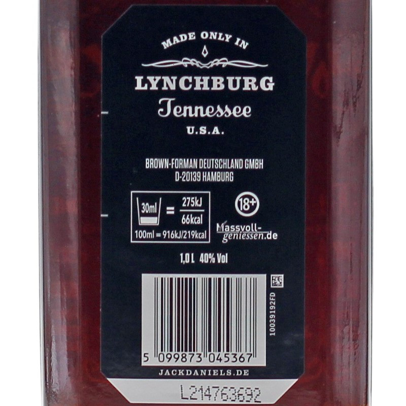 Jack Daniels Tennessee Whiskey 1 Liter 40% vol Jack Daniels Tennessee Whiskey 1 Liter 40% vol