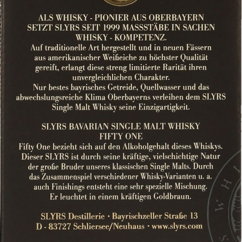 vol 51 Malt Whisky L Single One 51% Fifty Slyrs 0,7