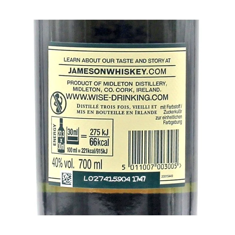 Jameson Triple Distilled Irish Whiskey 0,7 L 40% vol Jameson Triple Distilled Irish Whiskey 0,7 L 40% vol