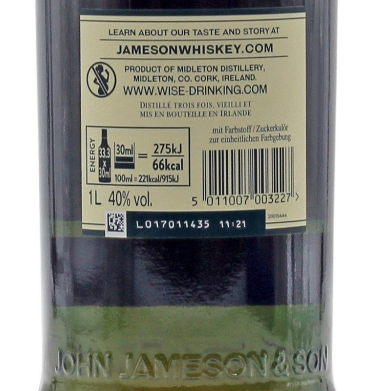 Jameson Triple Distilled Irish Whiskey 1 L 40% vol