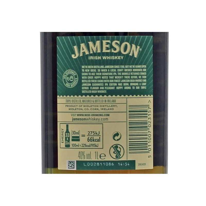Jameson Caskmates IPA Edition 1 L 40% vol Jameson Caskmates IPA Edition 1 L 40% vol