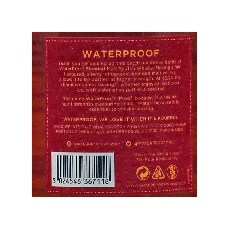Waterproof Blended Malt Scotch Whisky 0,7 L 45,8% vol Waterproof Blended Malt Scotch Whisky 0,7 L 45,8% vol