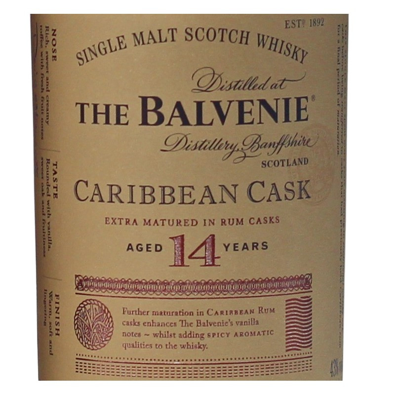 Balvenie Caribbean Cask 14 Jahre 0,7 L 43% vol Balvenie Caribbean Cask 14 Jahre 0,7 L 43% vol