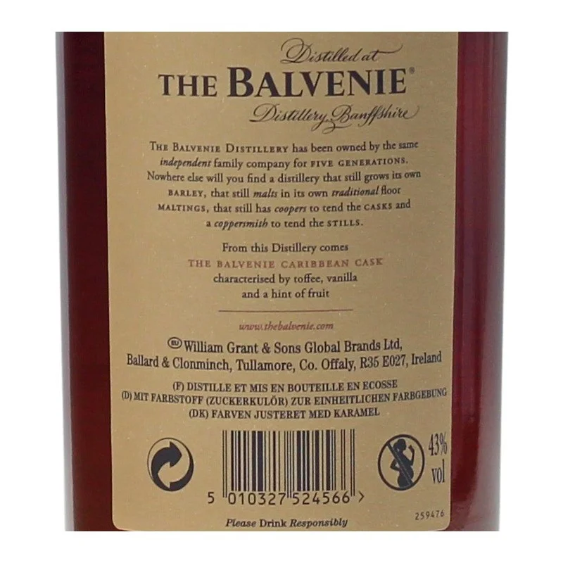 Balvenie Caribbean Cask 14 Jahre 0,7 L 43% vol