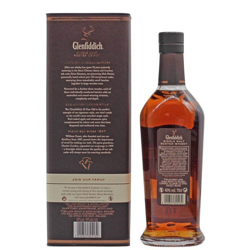 Glenfiddich Single Malt Scotch Whisky 18 Jahre 0,7 L 40% vol Glenfiddich Single Malt Scotch Whisky 18 Jahre 0,7 L 40% vol