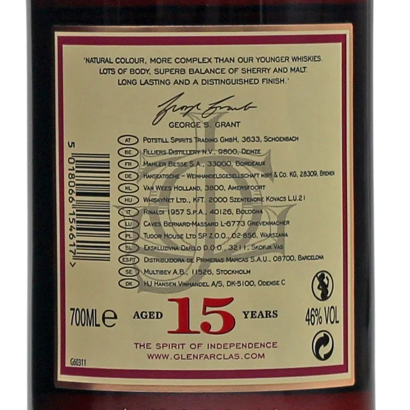Glenfarclas 15 Jahre 0,7 L 46% vol Glenfarclas 15 Jahre 0,7 L 46% vol