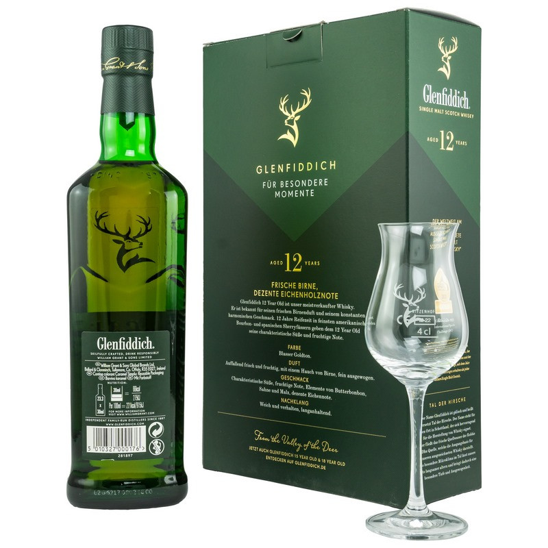 Glenfiddich 12 Jahre mit 1 Nosing Glas 0,7 L 40% vol Glenfiddich 12 Jahre mit 1 Nosing Glas 0,7 L 40% vol