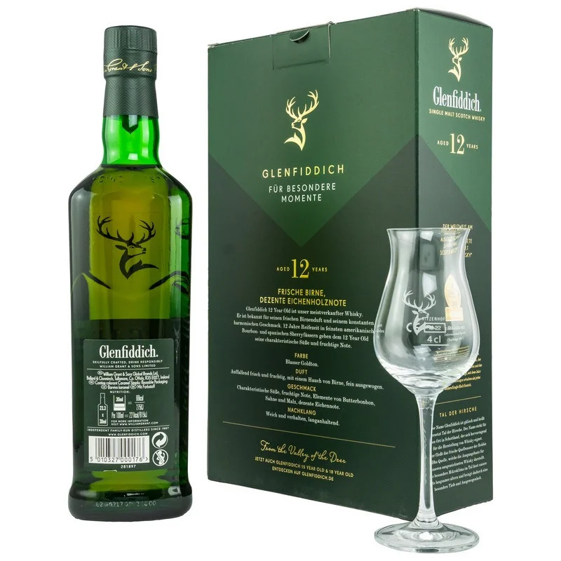 Glenfiddich 12 Jahre mit 1 Nosing Glas 0,7 L 40% vol Glenfiddich 12 Jahre mit 1 Nosing Glas 0,7 L 40% vol