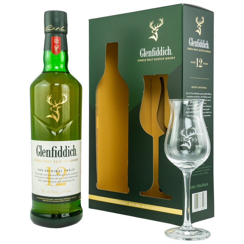 Glenfiddich 12 Jahre mit 1 Nosing Glas 0,7 L 40% vol Glenfiddich 12 Jahre mit 1 Nosing Glas 0,7 L 40% vol
