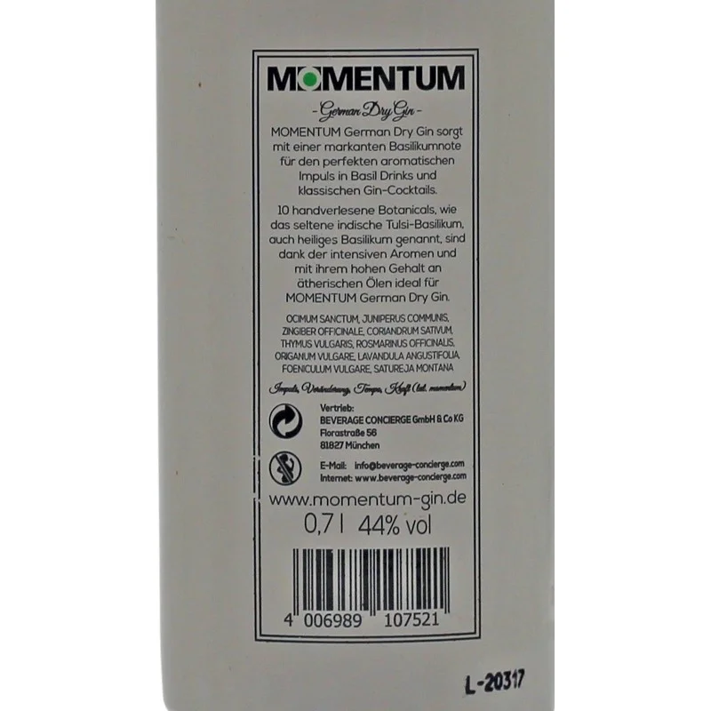 Momentum German Dry Gin 0,7 L 44% vol Momentum German Dry Gin 0,7 L 44% vol