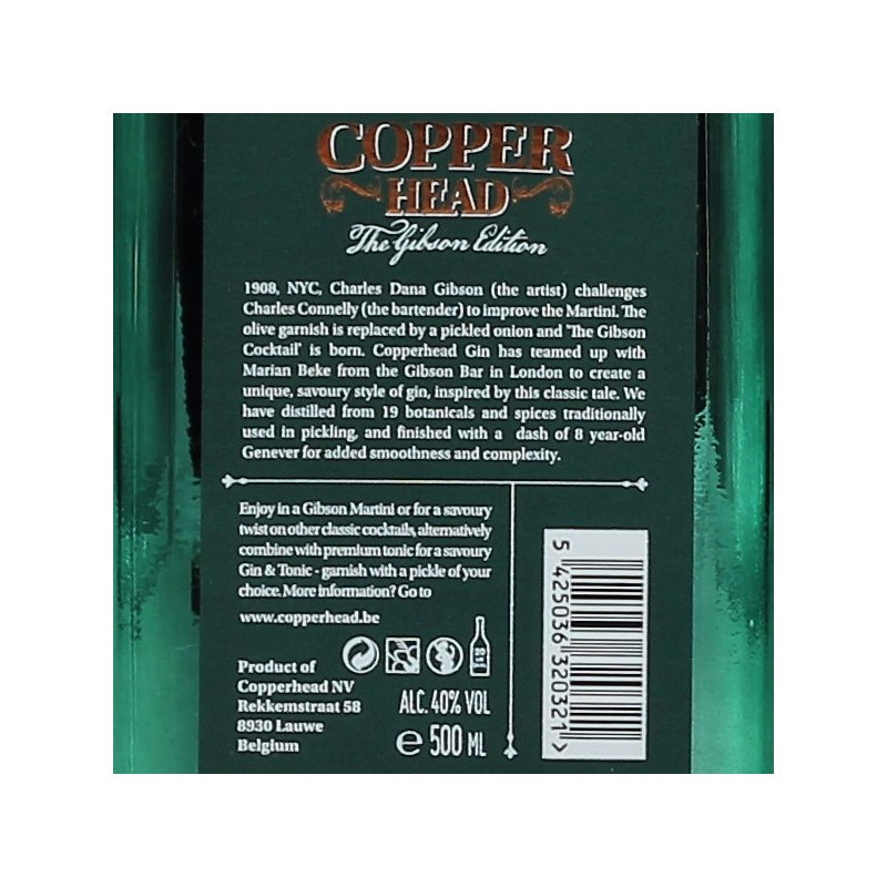 Copperhead Gin The Gibson Edition 0,5 L 40%vol Copperhead Gin The Gibson Edition 0,5 L 40%vol