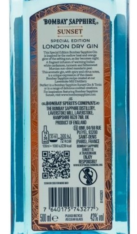 Bombay Sapphire Sunset Special Edition Gin 0,5 L 43% vol Bombay Sapphire Sunset Special Edition Gin 0,5 L 43% vol