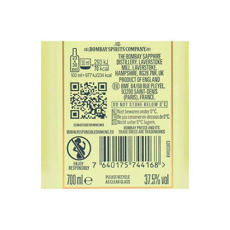 Bombay Citron Presse Gin 0,7 L 37,5% vol Bombay Citron Presse Gin 0,7 L 37,5% vol