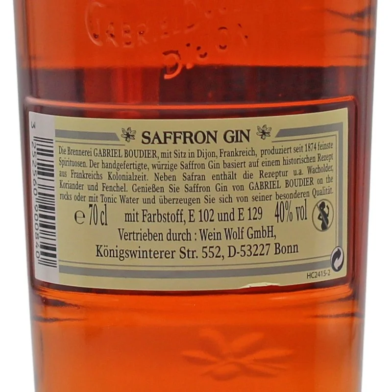 Saffron Gin 0,7 L 40% vol Saffron Gin 0,7 L 40% vol
