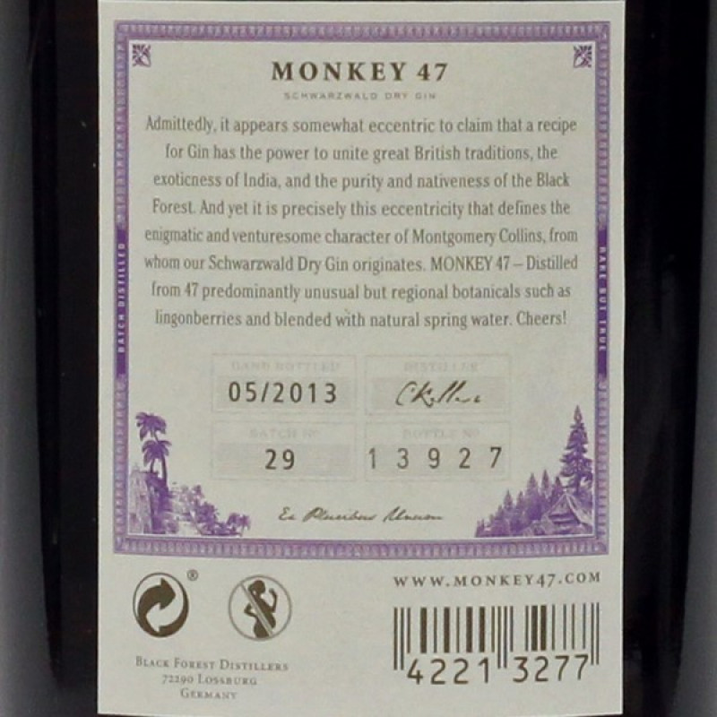 Monkey 47 Schwarzwald Dry Gin 0,5 L 47% vol. Monkey 47 Schwarzwald Dry Gin 0,5 L 47% vol.
