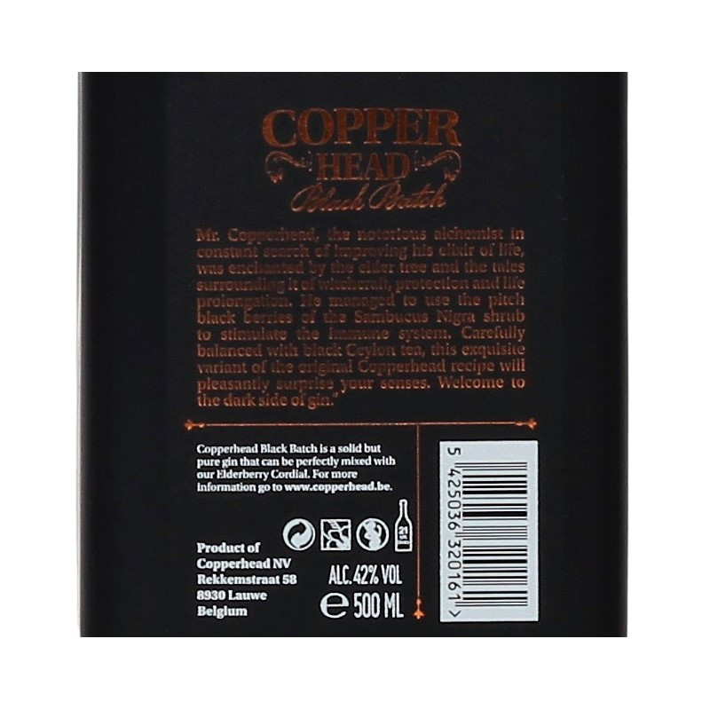 Copperhead Gin Black Batch 0,5 L 42%vol Copperhead Gin Black Batch 0,5 L 42%vol