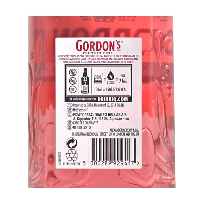 Gordons Premium Pink Gin 0,7 L 37,5% vol Gordons Premium Pink Gin 0,7 L 37,5% vol