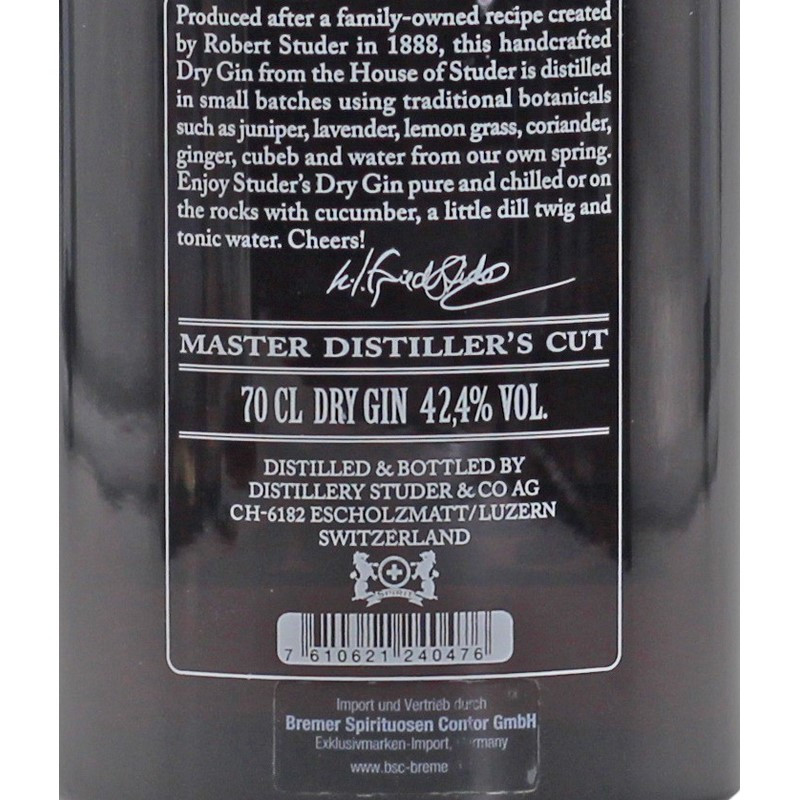 Studer Swiss Highland Dry Gin 0,7 L 42,4% vol